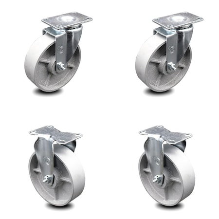 Service Caster 5 Inch Semi Steel Cast Iron Wheel Swivel Top Plate Caster Set with 2 Rigid SCC SCC-20S514-SSS-TP3-2-R-2